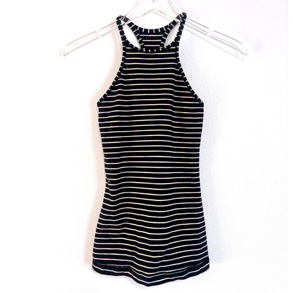 Lululemon Striped High-Neck Halter Racerback Tank Top Black Multi